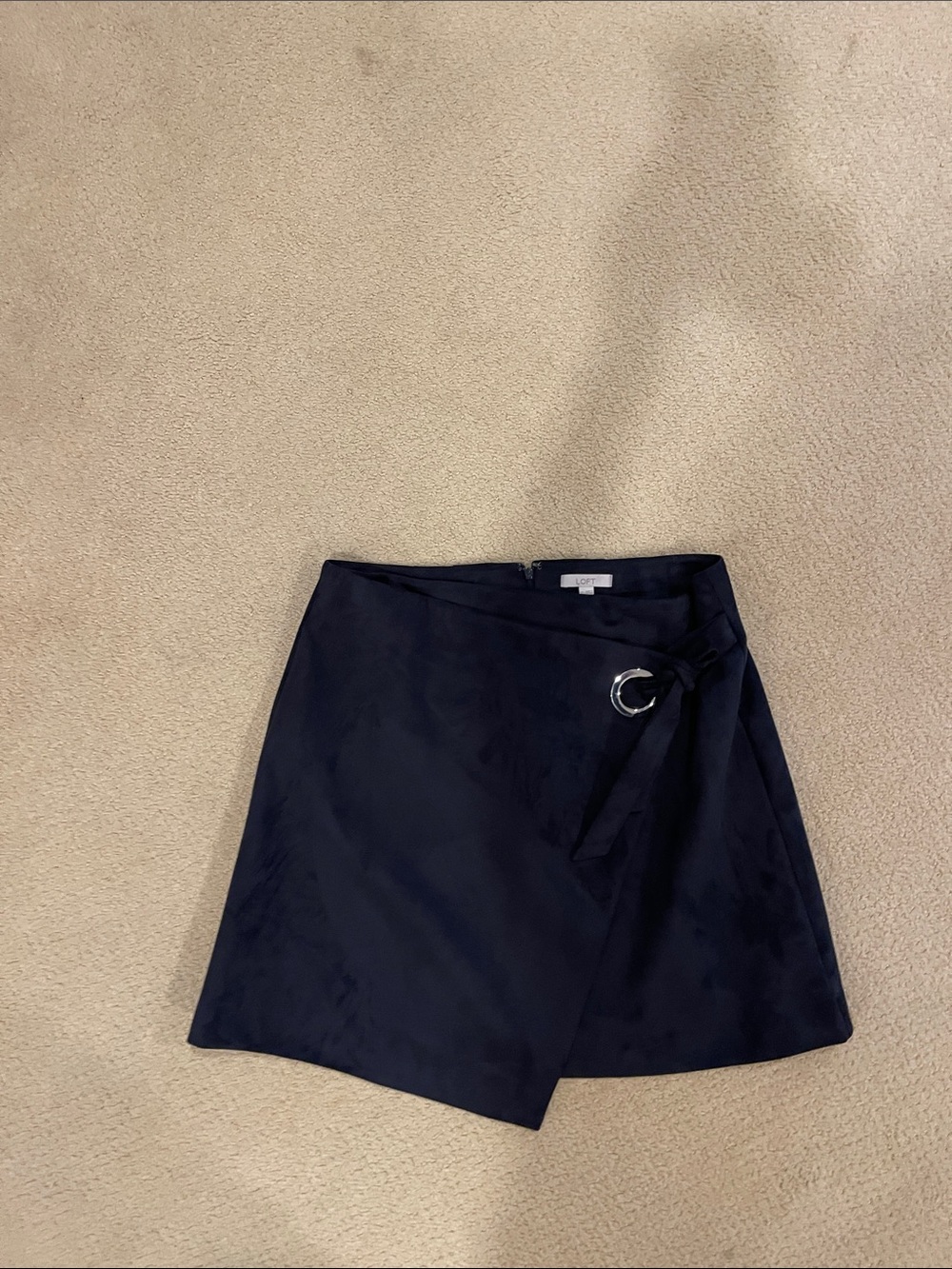 LOFT Navy Wrap Mini Skirt with Silver Ring Tie